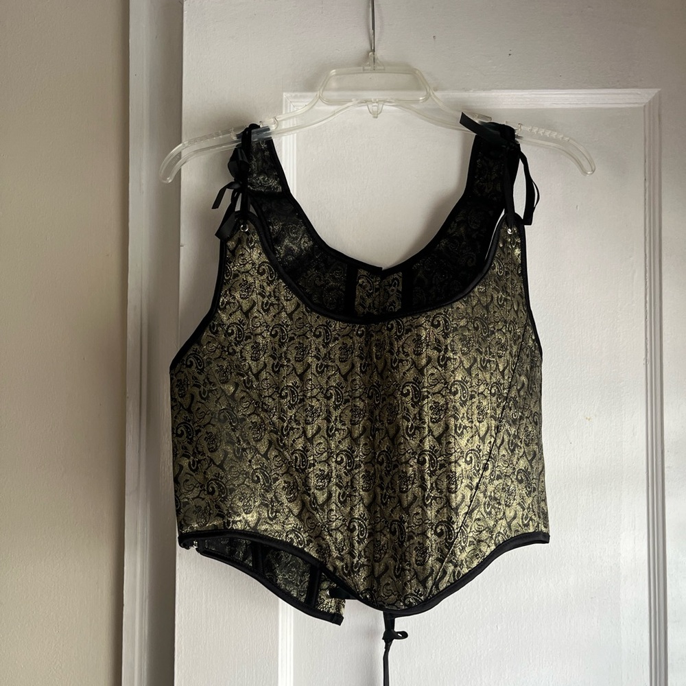 Amazon Black and Gold Brocade Corset Top